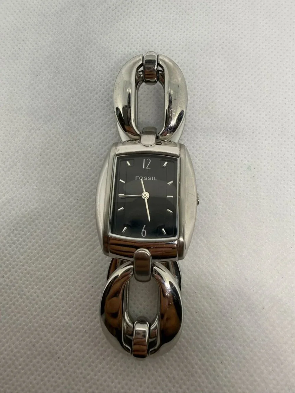Fossil Womens Stainless Steel Rectangular Black Dial Chain Bracelet Watch ES1880